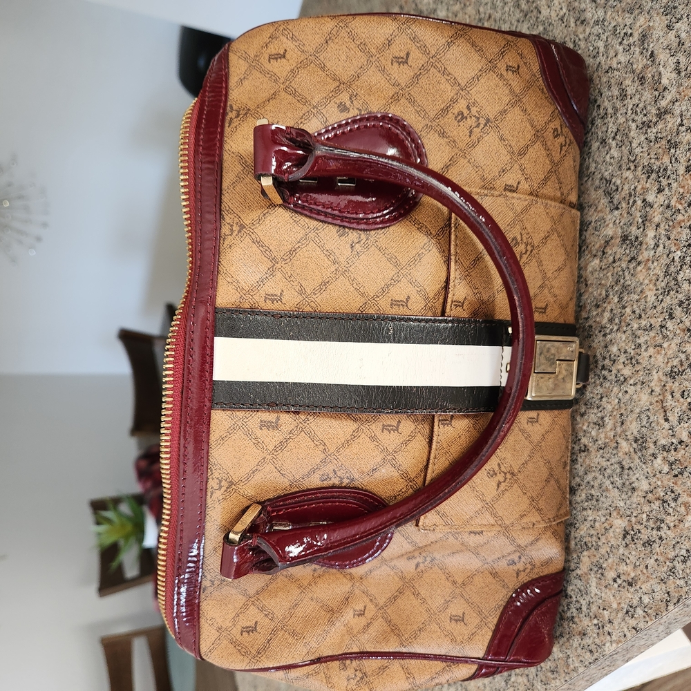 L.A.M.B. Tan and Burgundy Tote Bag